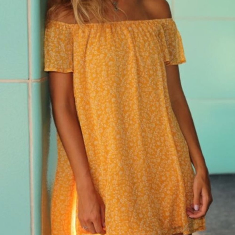 FOREVER 21 Off the Shoulder Yellow Floral Dress